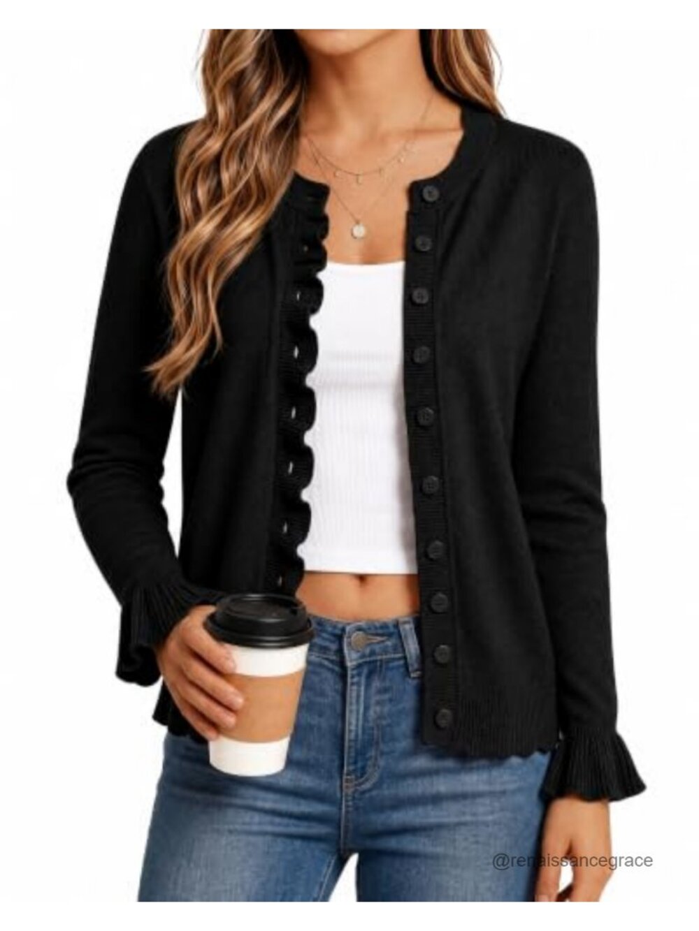 Women's Long Sleeve Button Down Knit Cardigan Crew Neck Slim Fit Shrug